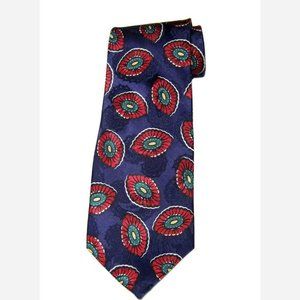 Vintage Liberty of London Tie Silk Navy Blue Red Green Yellow Floral Men's